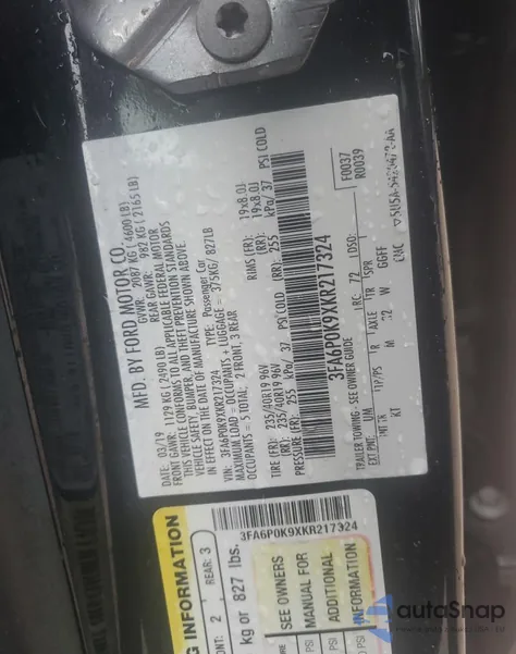 2019 Ford Fusion Titanium from USA, damaged, VIN 3FA6P0K9XKR217324